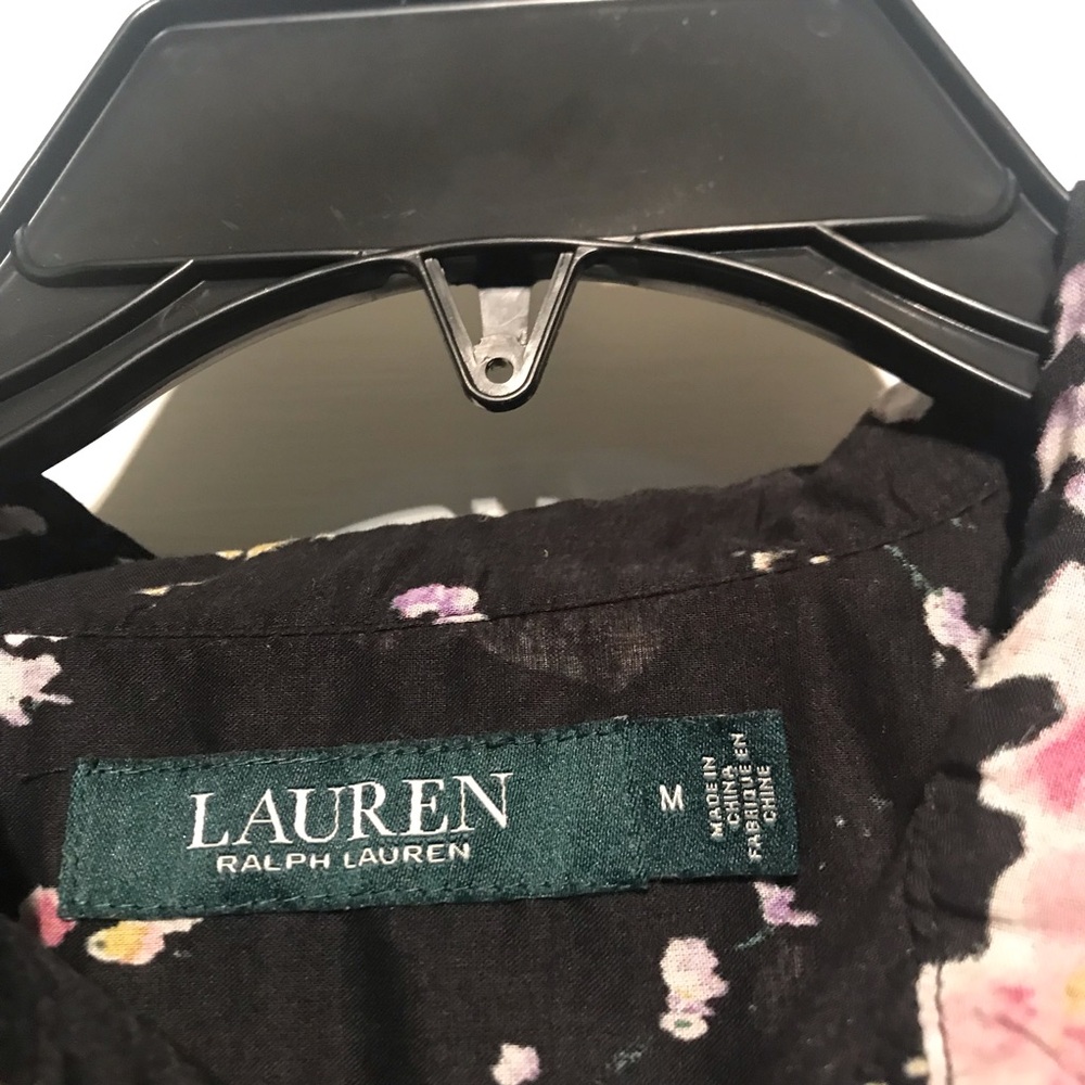 Lauren Ralph Lauren Black and Pink 3/4 Sleeve Button Up Shirt** - Picture 2 of 9